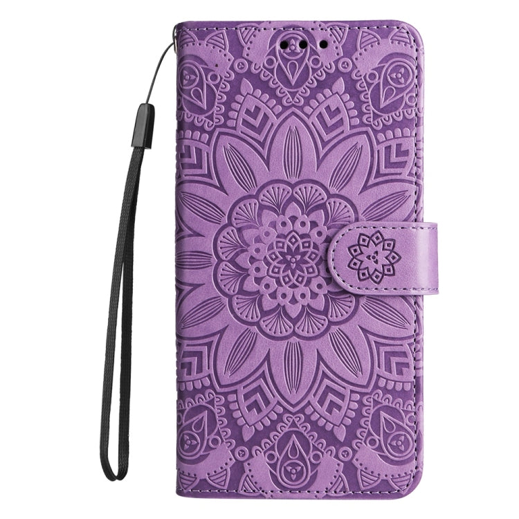 For Samsung Galaxy S25 5G Embossed Sunflower Leather Phone Case(Purple) - Galaxy S25 5G Cases by buy2fix | Online Shopping UK | buy2fix