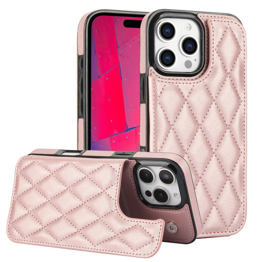 For iPhone 16 Pro Max Double Buckle Rhombic PU Leather Phone Case(Rose Gold) - iPhone 16 Pro Max Cases by buy2fix | Online Shopping UK | buy2fix