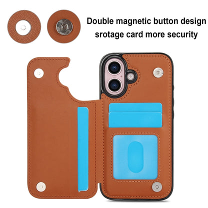 For iPhone 16 Double Buckle Rhombic PU Leather Phone Case(Brown) - iPhone 16 Cases by buy2fix | Online Shopping UK | buy2fix