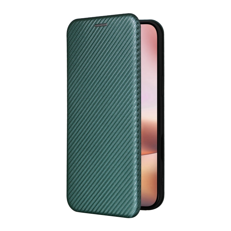 For iPhone 16 Carbon Fiber Texture Flip Leather Phone Case(Green) - iPhone 16 Cases by buy2fix | Online Shopping UK | buy2fix