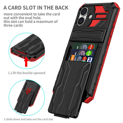 For iPhone 16 Plus Kickstand Armor Card Wallet Phone Case(Red) - iPhone 16 Plus Cases by buy2fix | Online Shopping UK | buy2fix