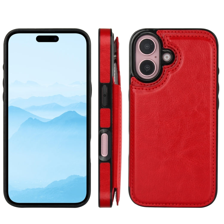 For iPhone 16 Plus Double Buckle Crazy Horse Texture PU Phone Case(Red) - iPhone 16 Plus Cases by buy2fix | Online Shopping UK | buy2fix