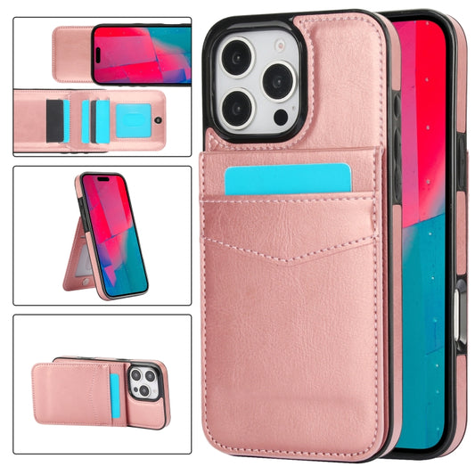 For iPhone 16 Pro Max Solid Color Card Slots Bracket PU Phone Case(Rose Gold) - iPhone 16 Pro Max Cases by buy2fix | Online Shopping UK | buy2fix