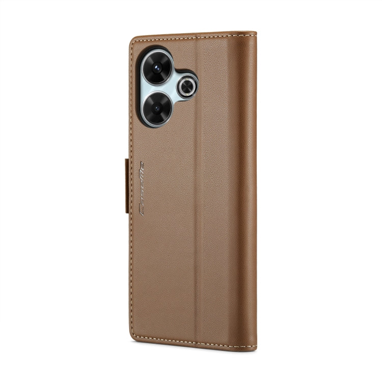 For Redmi 13 CaseMe 023 Butterfly Buckle Litchi Texture RFID Anti-theft Leather Phone Case(Brown) - Redmi 13 Cases by CaseMe | Online Shopping UK | buy2fix