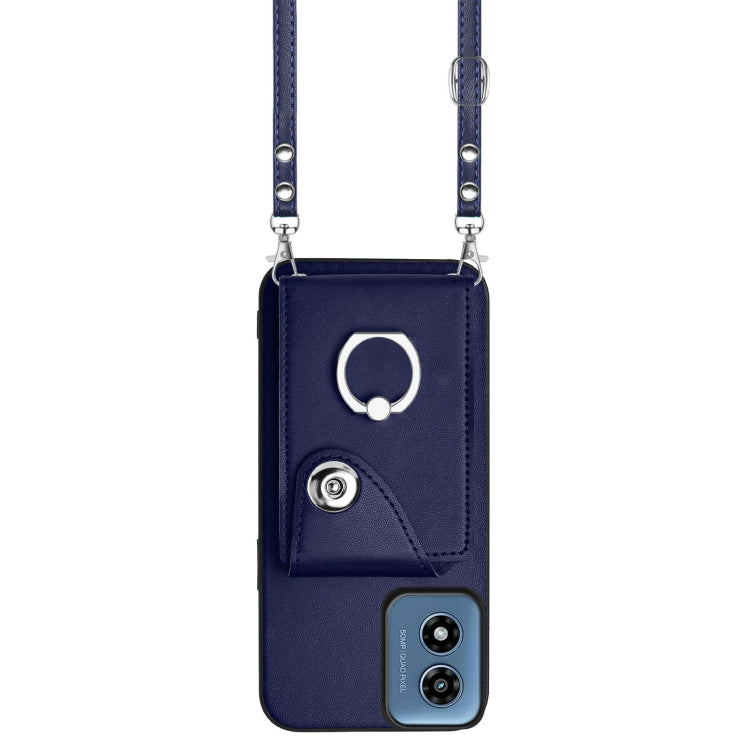 For Motorola Moto G Play 2024 5G Organ Card Bag Ring Holder Phone Case with Long Lanyard(Blue) - Motorola Cases by buy2fix | Online Shopping UK | buy2fix