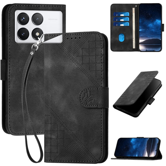 For Redmi K70 YX0080 Grid Butterfly Embossed Pattern Flip Leather Phone Case with Lanyard(Black) - K70 Cases by buy2fix | Online Shopping UK | buy2fix