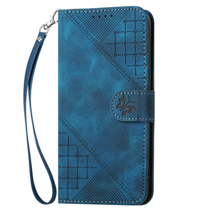 For Motorola Moto G Play 4G 2024 YX0080 Grid Butterfly Embossed Pattern Flip Leather Phone Case with Lanyard(Dark Blue) - Motorola Cases by buy2fix | Online Shopping UK | buy2fix