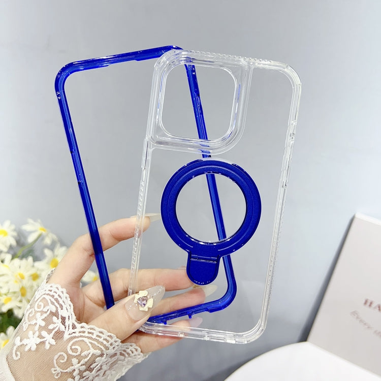 For iPhone 16 Translucent 3 in 1 Holder MagSafe Phone Case(Black) - iPhone 16 Cases by buy2fix | Online Shopping UK | buy2fix