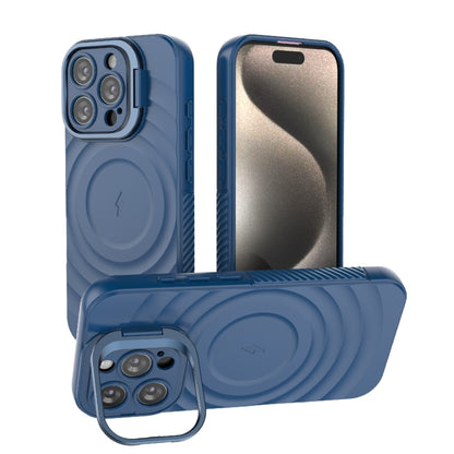 For iPhone 16 Pro Lens Frame Bracket Corrugated MagSafe Phone Case(Dark Blue) - iPhone 16 Pro Cases by buy2fix | Online Shopping UK | buy2fix