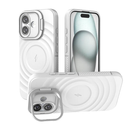 For iPhone 16 Lens Frame Bracket Corrugated MagSafe Phone Case(White) - iPhone 16 Cases by buy2fix | Online Shopping UK | buy2fix