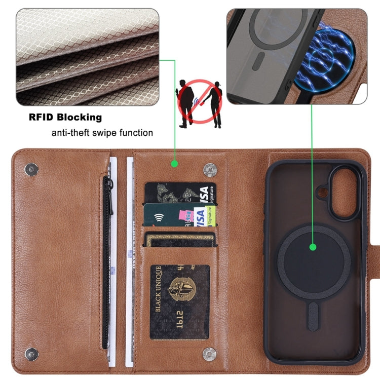 For iPhone 16 ViLi GVS Series MagSafe Magnetic RFID Leather Phone Case(Brown) - iPhone 16 Cases by ViLi | Online Shopping UK | buy2fix