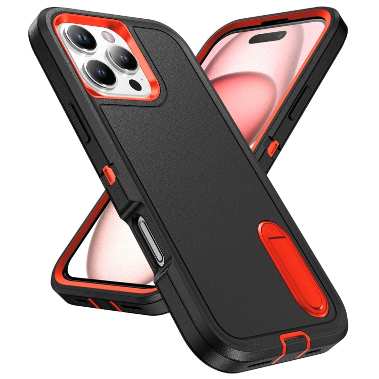 For iPhone 16 Pro Max Rugged PC + Silicone Phone Case with Holder(Black+Orange) - iPhone 16 Pro Max Cases by buy2fix | Online Shopping UK | buy2fix