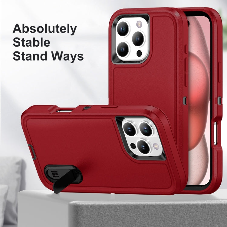 For iPhone 16 Pro Max Rugged PC + Silicone Phone Case with Holder(Red+Black) - iPhone 16 Pro Max Cases by buy2fix | Online Shopping UK | buy2fix