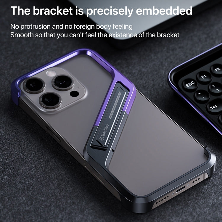 For iPhone 15 S-shaped Stand Frameless Metal Phone Case(Black Purple) - iPhone 15 Cases by buy2fix | Online Shopping UK | buy2fix