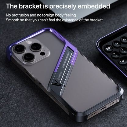 For iPhone 16 S-shaped Stand Frameless Metal Phone Case(Black Purple) - iPhone 16 Cases by buy2fix | Online Shopping UK | buy2fix