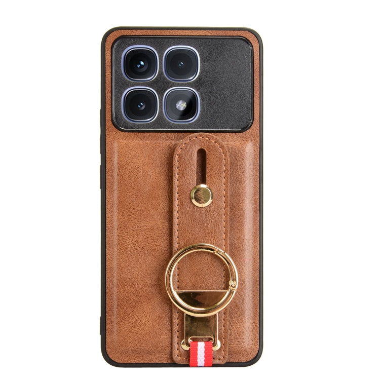 For Redmi K70 Ultra Wristband Leather Back Phone Case(Brown) - Xiaomi Cases by buy2fix | Online Shopping UK | buy2fix