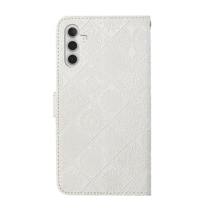 For Samsung Galaxy S25 5G Ethnic Style Embossed Pattern Leather Phone Case(White) - Galaxy S25 5G Cases by buy2fix | Online Shopping UK | buy2fix