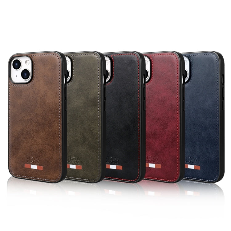 For iPhone 15 Pro Max VIETAO Plain Leather Stitching PU Phone Case(Brown) - iPhone 15 Pro Max Cases by VIETAO | Online Shopping UK | buy2fix