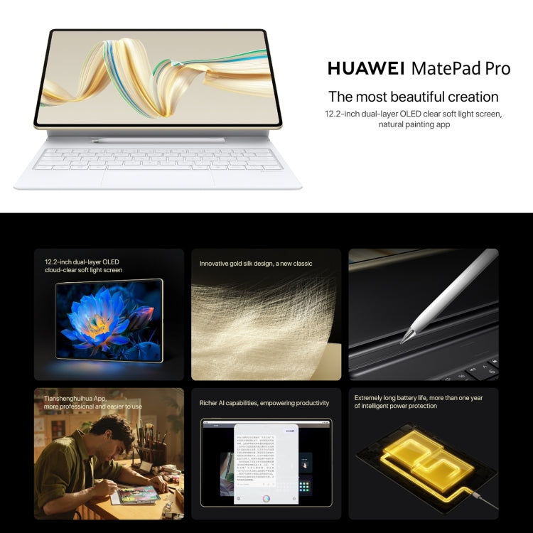 HUAWEI MatePad Pro 12.2 inch Soft Light Screen WiFi, 16GB+1TB, HarmonyOS 4.2 Hisilicon Kirin 9010W(White) - Huawei by Huawei | Online Shopping UK | buy2fix