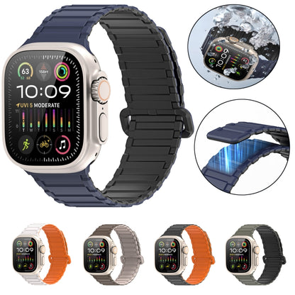 For Apple Watch SE 2022 44mm DUX DUCIS KJ Series Magnetic Buckle Silicone Watch Band(Black Blue) - Watch Bands by DUX DUCIS | Online Shopping UK | buy2fix