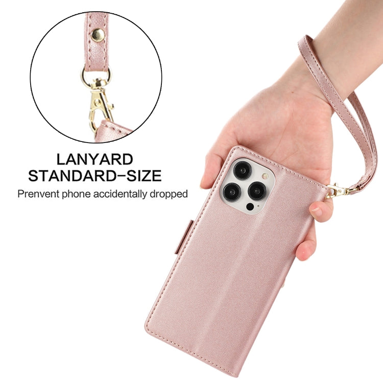 For iPhone 16 Pro Side Buckle RFID Anti-theft Leather Phone Case(Rose Gold) - iPhone 16 Pro Cases by buy2fix | Online Shopping UK | buy2fix