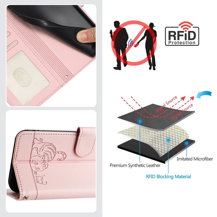 For Redmi K70 Ultra 5G Global Cat Rat Embossed Pattern RFID Leather Phone Case with Lanyard(Pink) - Xiaomi Cases by buy2fix | Online Shopping UK | buy2fix