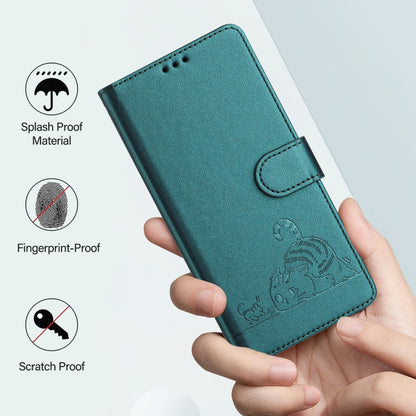 For Redmi K70 Ultra 5G Global Cat Rat Embossed Pattern RFID Leather Phone Case with Lanyard(Peacock Green) - Xiaomi Cases by buy2fix | Online Shopping UK | buy2fix