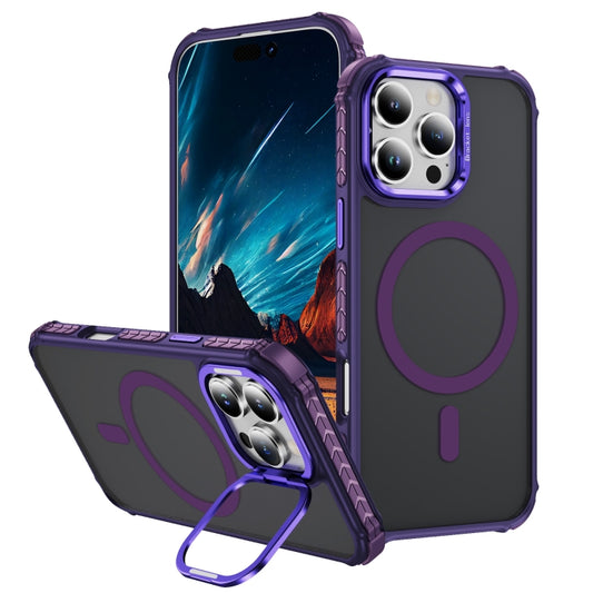 For iPhone 16 Pro Max Rainbow Series Skin Feel MagSafe Lens Holder Phone Case(Dark Purple) - iPhone 16 Pro Max Cases by buy2fix | Online Shopping UK | buy2fix