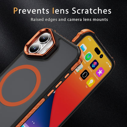 For iPhone 16 Rainbow Series Skin Feel MagSafe Lens Holder Phone Case(Orange) - iPhone 16 Cases by buy2fix | Online Shopping UK | buy2fix