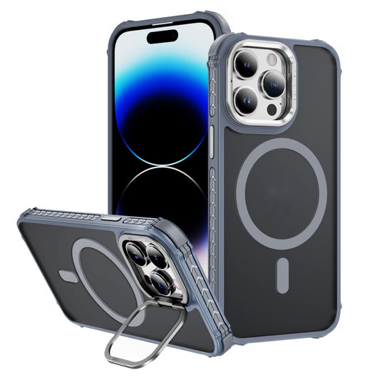 For iPhone 14 Pro Max Rainbow Series Skin Feel MagSafe Lens Holder Phone Case(Grey) - iPhone 14 Pro Max Cases by buy2fix | Online Shopping UK | buy2fix