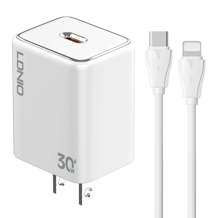 LDNIO A1508C PD30W USB-C / Type-C Fast Charger with 1m 8 Pin Cable(White) - USB Charger by LDNIO | Online Shopping UK | buy2fix