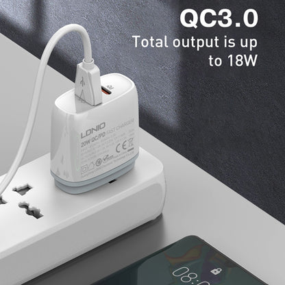 LDNIO Q229 QC3.0 / PD20W USB + Type-C Fast Charger with 1m USB to 8 Pin Cable, Plug Type:EU Plug(White) - USB Charger by LDNIO | Online Shopping UK | buy2fix