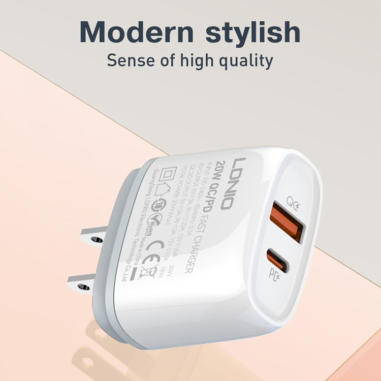 LDNIO Q229 QC3.0 / PD20W USB + Type-C Fast Charger with 1m Type-C to 8 Pin Cable, Plug Type:UK Plug(White) - USB Charger by LDNIO | Online Shopping UK | buy2fix