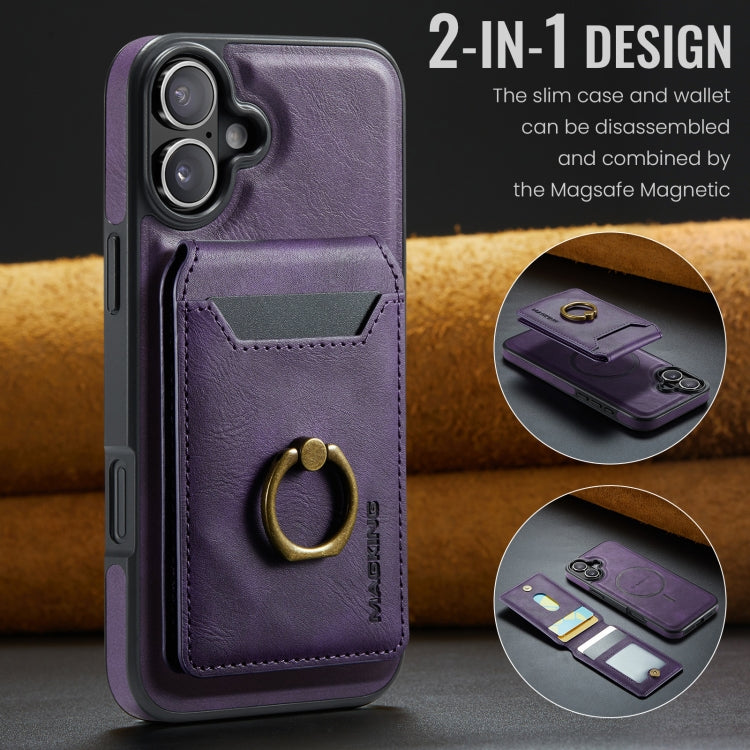 For iPhone 16 Plus DG.MING K1 MagSafe Detachable Wallet RFID Back Cover Phone Case(Purple) - iPhone 16 Plus Cases by DG.MING | Online Shopping UK | buy2fix