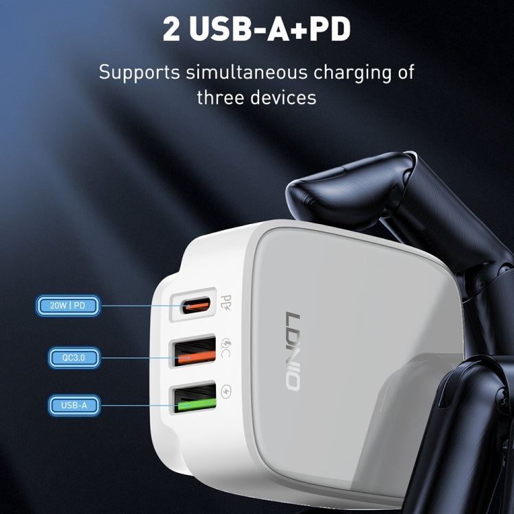 LDNIO Q334 32W Type-C + Dual USB Port Charger with 1m Micro USB Data Cable, Plug Type:EU Plug(Black) - USB Charger by LDNIO | Online Shopping UK | buy2fix