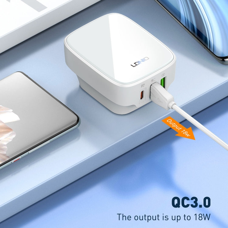 LDNIO Q334 32W Type-C + Dual USB Port Charger with 1m 8 Pin Data Cable, Plug Type:UK Plug(White) - USB Charger by LDNIO | Online Shopping UK | buy2fix