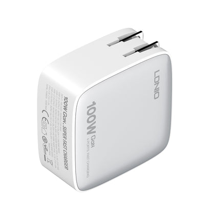 LDNIO Q408 100W GaN USB+3 USB-C / Type-C Interface Charger with 1m 100W USB-C / Type-C to USB-C / Type-C Data Cable, Plug Type:US Plug(White) - USB Charger by LDNIO | Online Shopping UK | buy2fix