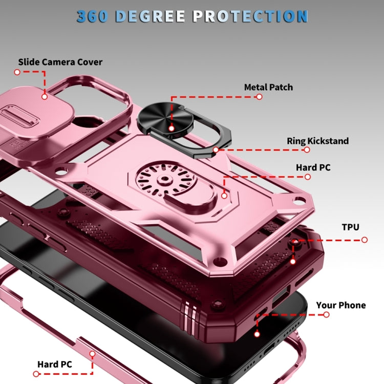 For iPhone 16 Plus Sliding Camshield TPU + PC Phone Case with Holder(Pink+Rose Red) - iPhone 16 Plus Cases by buy2fix | Online Shopping UK | buy2fix