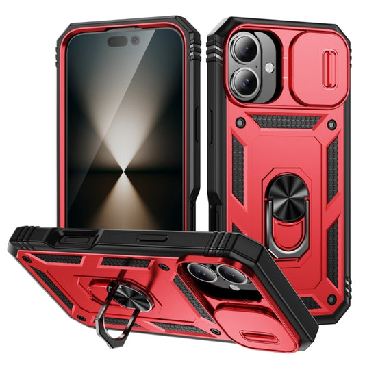 For iPhone 16 Sliding Camshield TPU + PC Phone Case with Holder(Red+Black) - iPhone 16 Cases by buy2fix | Online Shopping UK | buy2fix