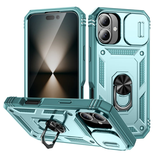 For iPhone 16 Sliding Camshield TPU + PC Phone Case with Holder(Green) - iPhone 16 Cases by buy2fix | Online Shopping UK | buy2fix