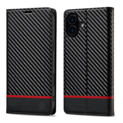 For iPhone 16 Plus LC.IMEEKE Carbon Fiber Leather Phone Case(Horizontal Black) - iPhone 16 Plus Cases by LC.IMEEKE | Online Shopping UK | buy2fix