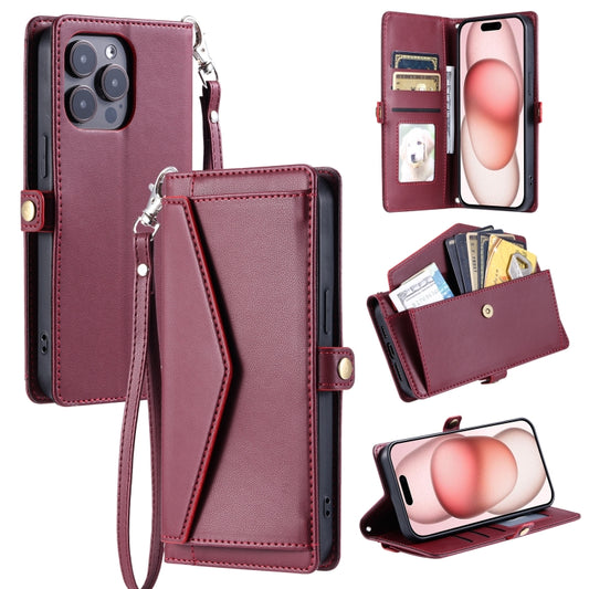 For iPhone 16 Pro Wallet Multi-card Slot Leather Phone Case with Lanyard(Wine Red) - iPhone 16 Pro Cases by buy2fix | Online Shopping UK | buy2fix