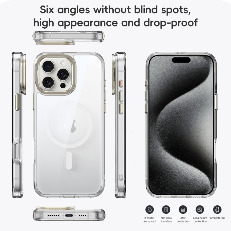 For iPhone 16 Pro Max Frosted Crystal Clear Lens Holder MagSafe Magnetic Phone Case(Transparent Titanium Blue) - iPhone 16 Pro Max Cases by buy2fix | Online Shopping UK | buy2fix