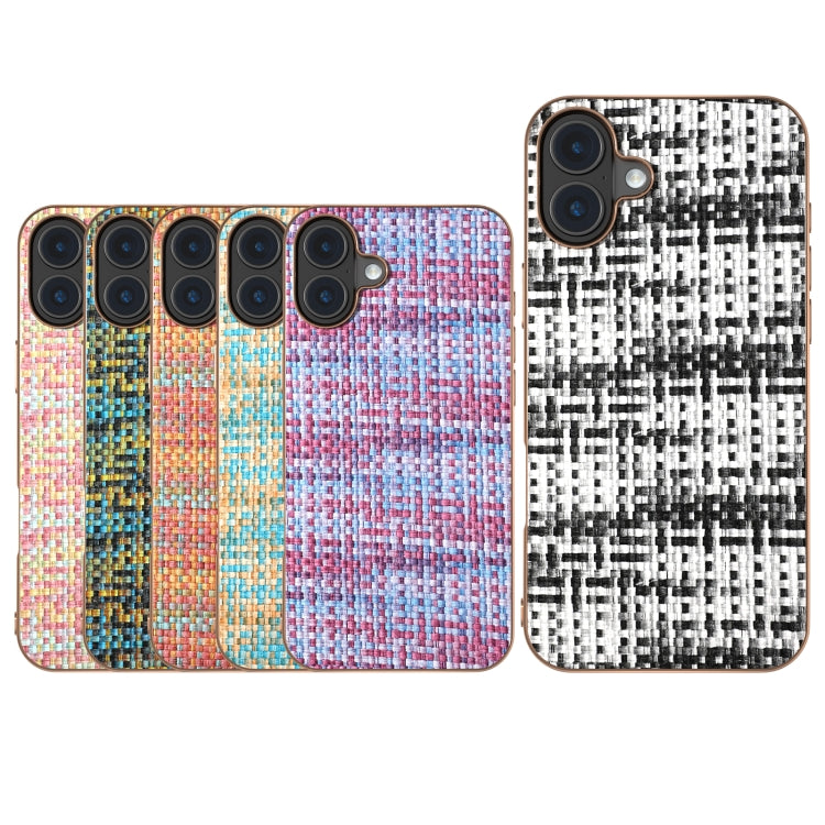 For iPhone 16 Electroplated Frame Color Lattice Texture PU Phone Case(Tangerine) - iPhone 16 Cases by buy2fix | Online Shopping UK | buy2fix