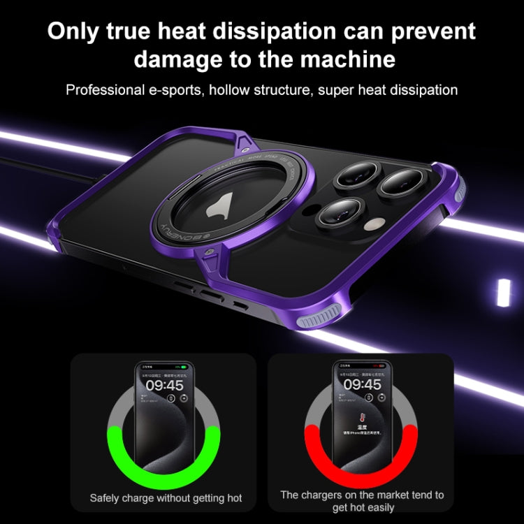 For iPhone 16 Pro Max Frameless Rotation Holder Magsafe Metal Phone Case(Dark Purple) - iPhone 16 Pro Max Cases by buy2fix | Online Shopping UK | buy2fix