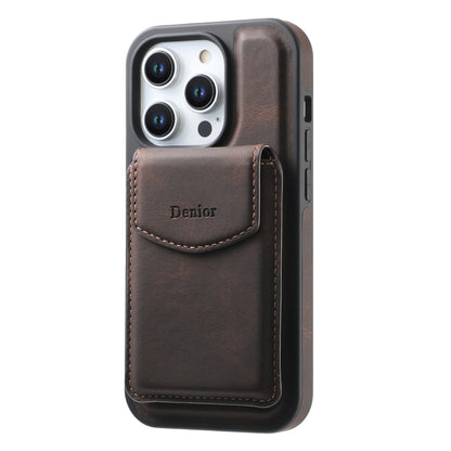 For iPhone 15 Pro Max Denior D20 Skin Feel MagSafe Holder Detachable Card Slot Phone Case(Brown) - iPhone 15 Pro Max Cases by Denior | Online Shopping UK | buy2fix