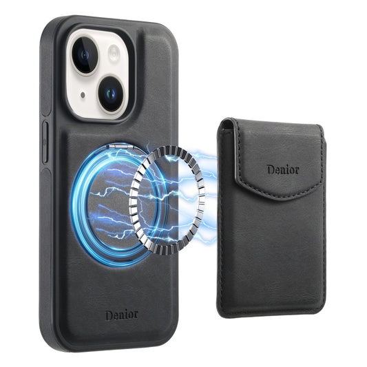 For iPhone 14 / 13 Denior D20 Skin Feel MagSafe Holder Detachable Card Slot Phone Case(Black) - iPhone 14 Cases by Denior | Online Shopping UK | buy2fix