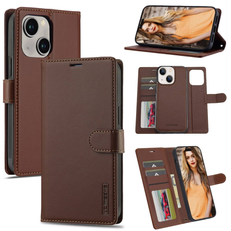 For iPhone 14 LC.IMEEKE L2 Series Detachable Magsafe PU Phone Case with Lanyard(Brown) - iPhone 14 Cases by LC.IMEEKE | Online Shopping UK | buy2fix