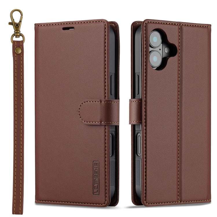 For iPhone 16 Plus LC.IMEEKE L2 Series Detachable Magsafe PU Phone Case with Lanyard(Brown) - iPhone 16 Plus Cases by LC.IMEEKE | Online Shopping UK | buy2fix