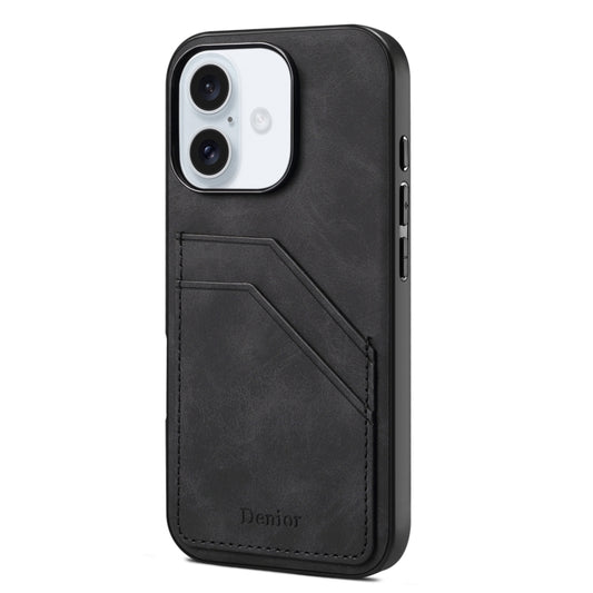 For iPhone 16 Denior D09 PU Dual Card Slot Back Cover Phone Case(Black) - iPhone 16 Cases by Denior | Online Shopping UK | buy2fix